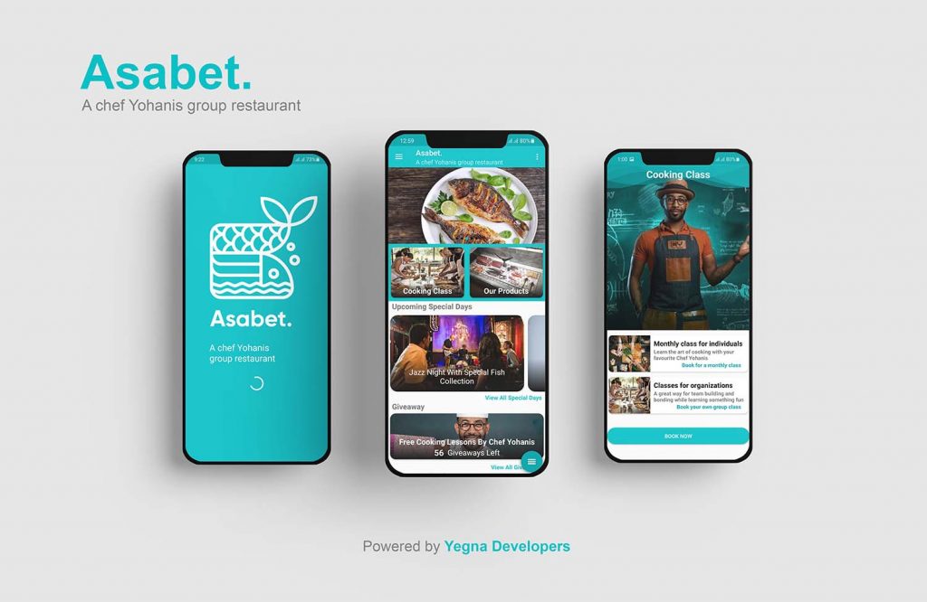 Mobile app developed by Yegna Developers for Asabet restaurant owner Chef Yohanis
